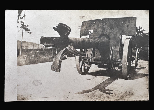 Destroyed German Cannon - World War I Era Postcard