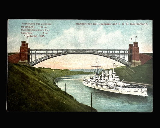 Postcard Featuring Hochbrücke bei Levensau and SMS Deutschland, Circa 1900s