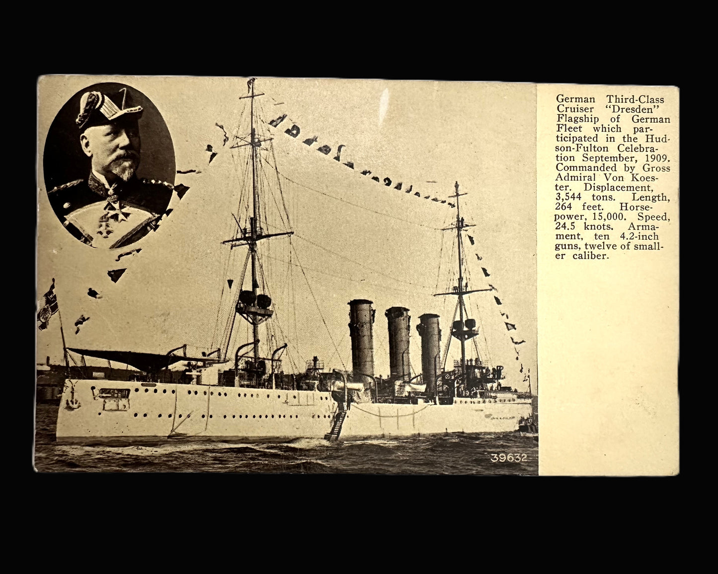 German Third-Class Cruiser Dresden Postcard - Hudson-Fulton Celebration, 1909