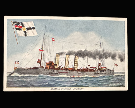 Imperial German Navy Postcard – SMS Bremen (Third-Class Cruiser)