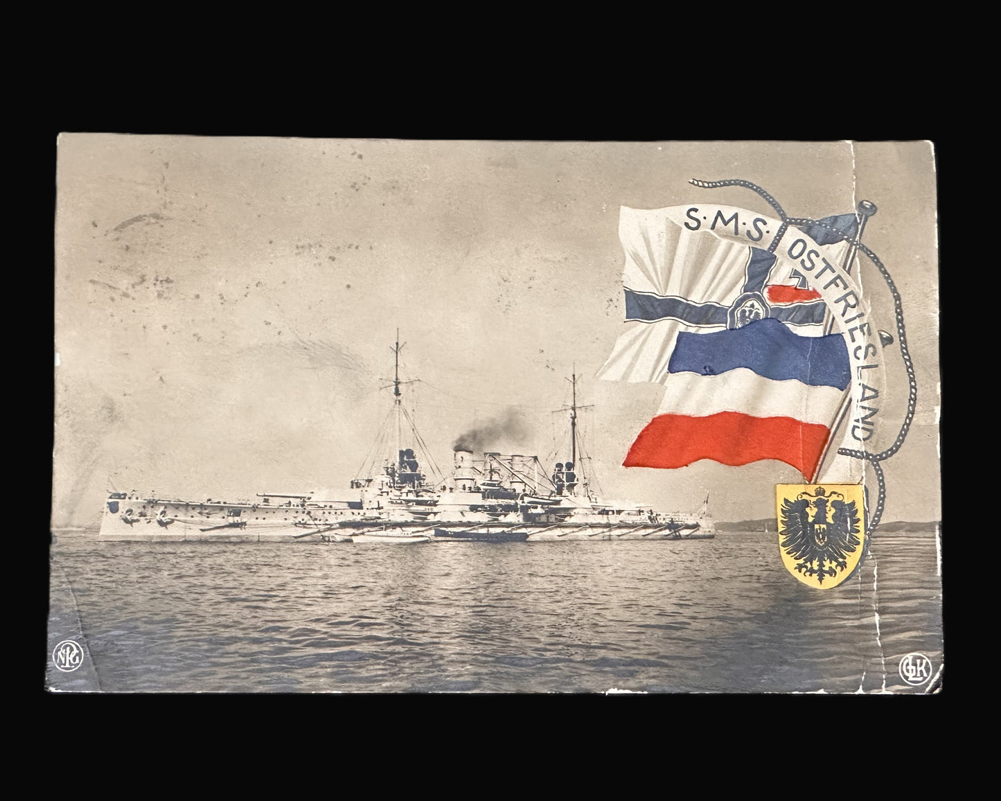 SMS OSTFRIESLAND POSTCARD – IMPERIAL GERMAN NAVY – MAILED TO CHICAGO, USA