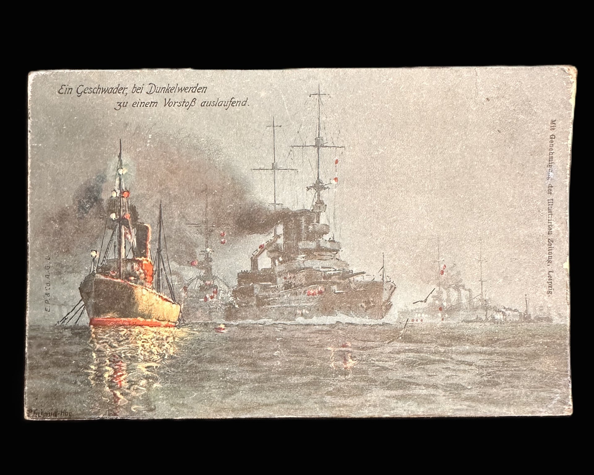 Imperial German Navy Postcard – Squadron at Dusk