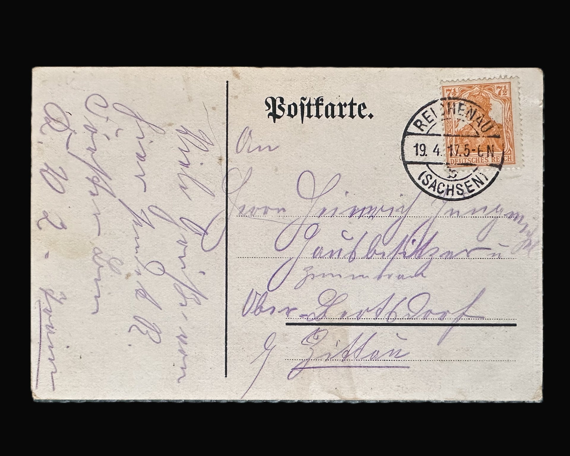 Postcard – Gruss von der Musterung Zeppelin Bombing Scene (1915)