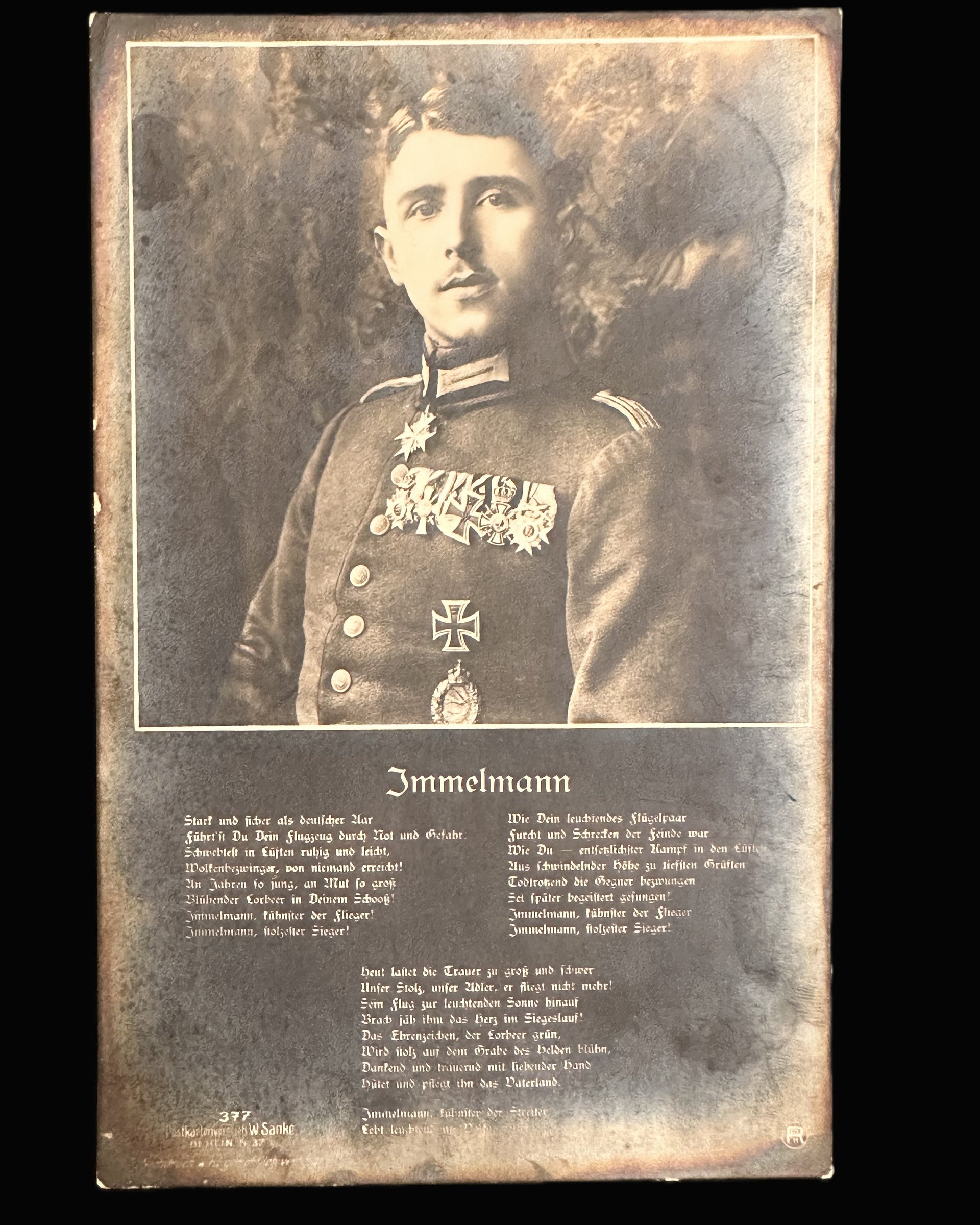 Immelmann Memorial Postcard with Handwritten Wartime Message, c. 1916–1917