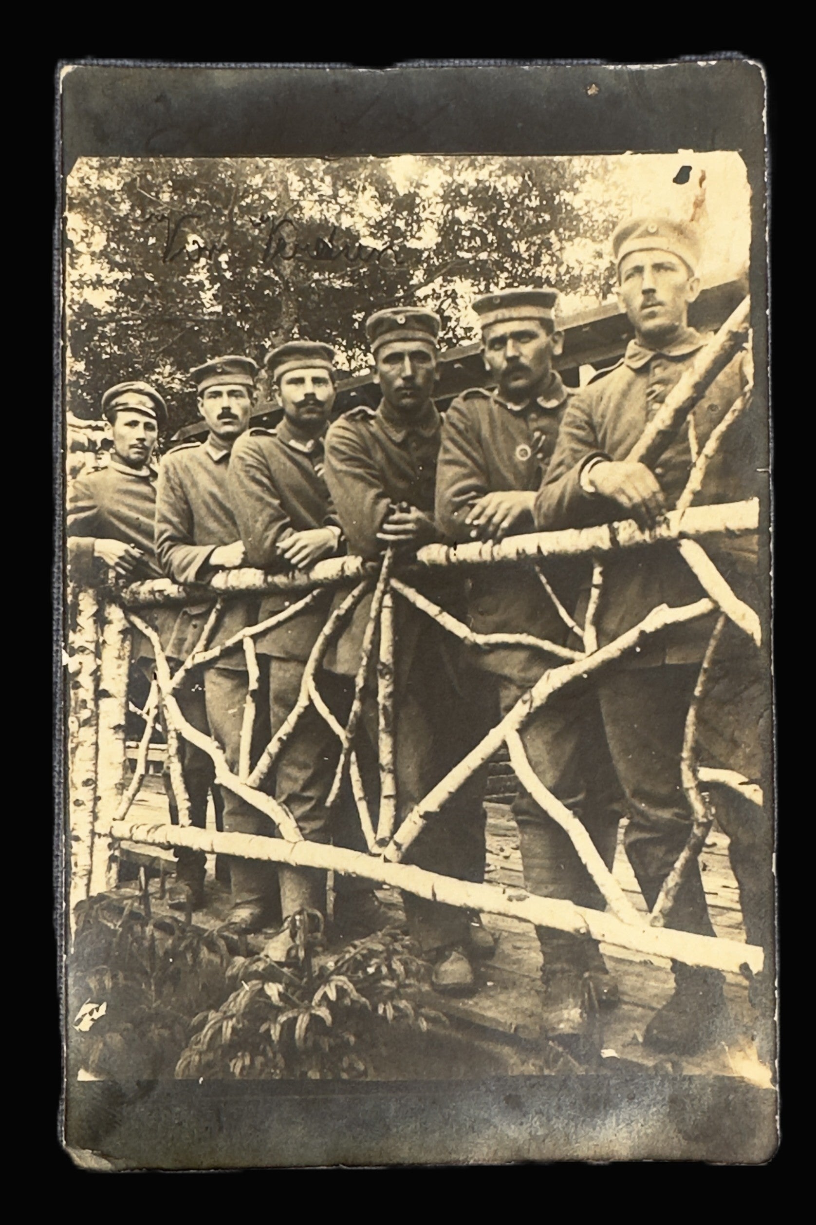 Imperial German WWI RPPC Soldiers Birch Fence Field Post 1914-1920 Inscribed