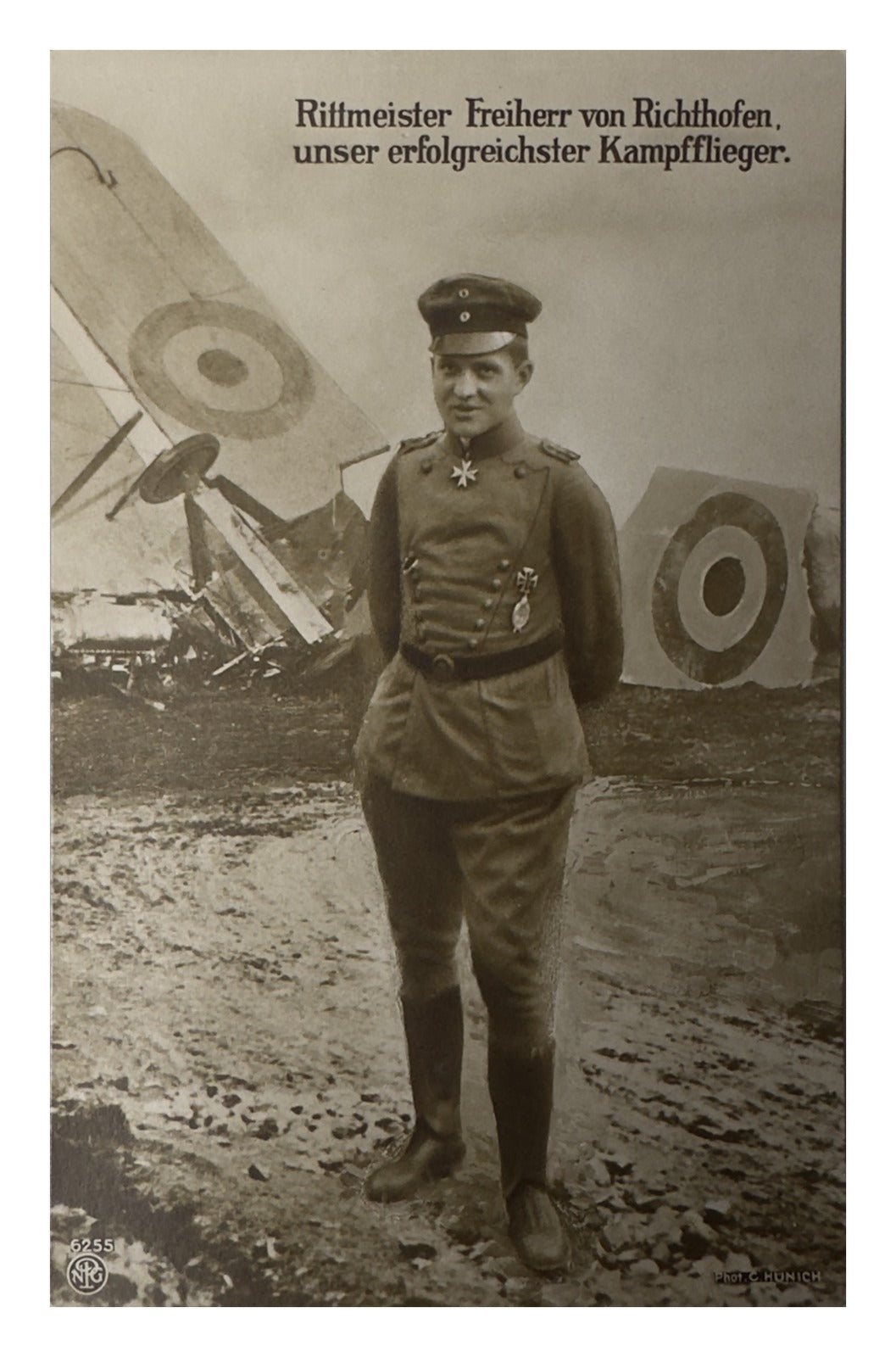 German WWI Postcard Manfred von Richthofen Red Baron Downed Aircraft NPG 6255