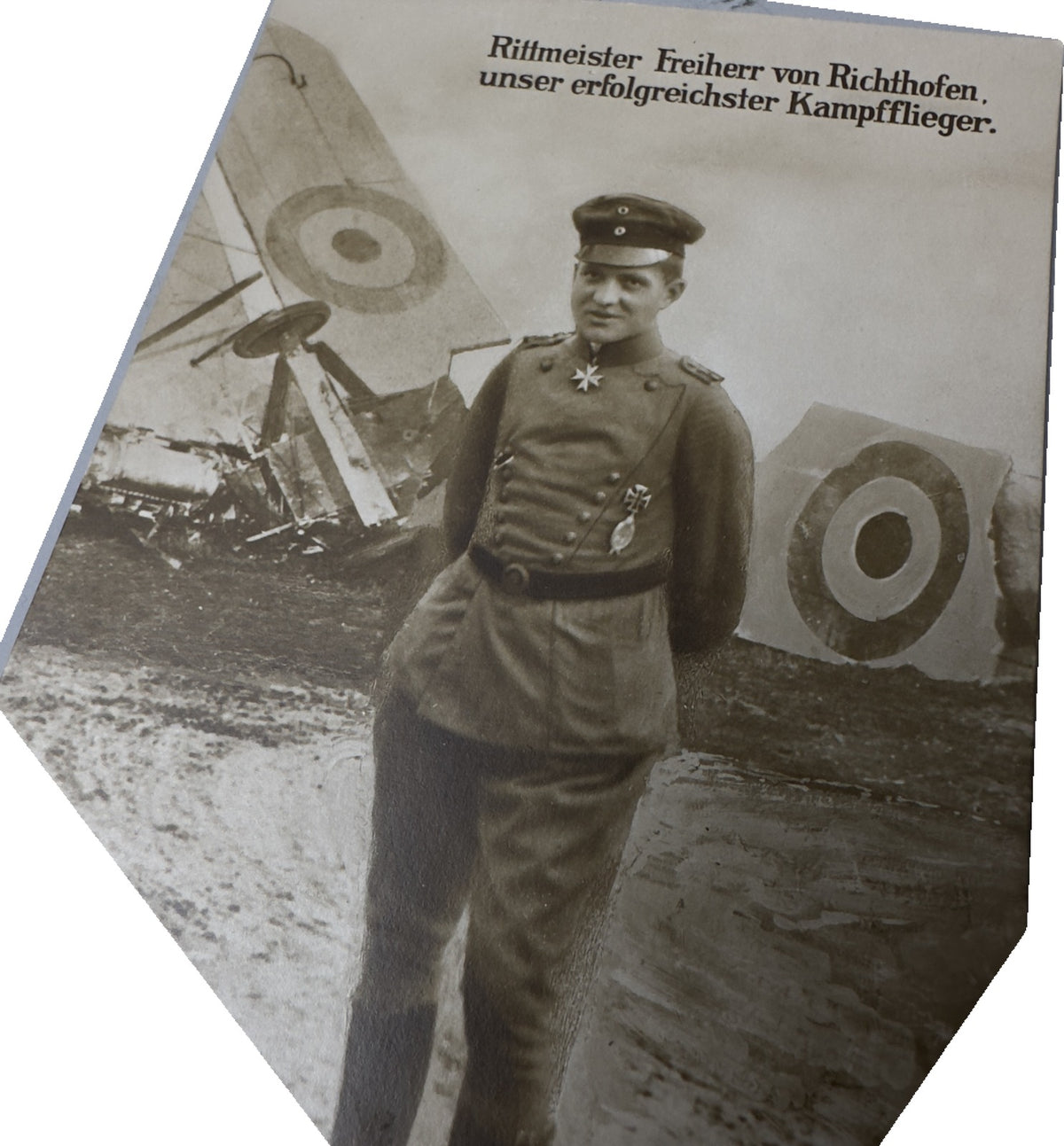 German WWI Postcard Manfred von Richthofen Red Baron Downed Aircraft NPG 6255
