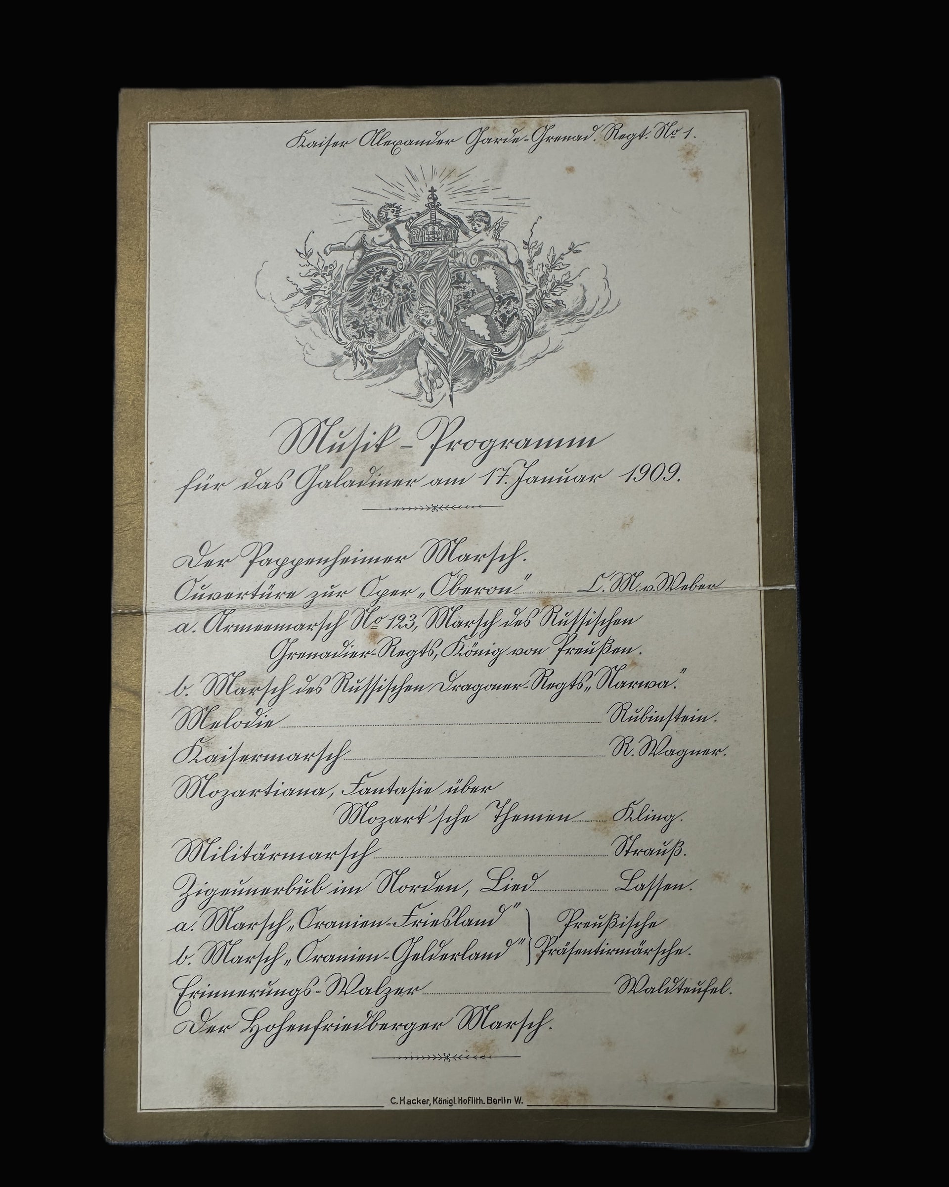 Kaiser Alexander Guard Grenadier Regt No.1 Gala Dinner Music Program 1909