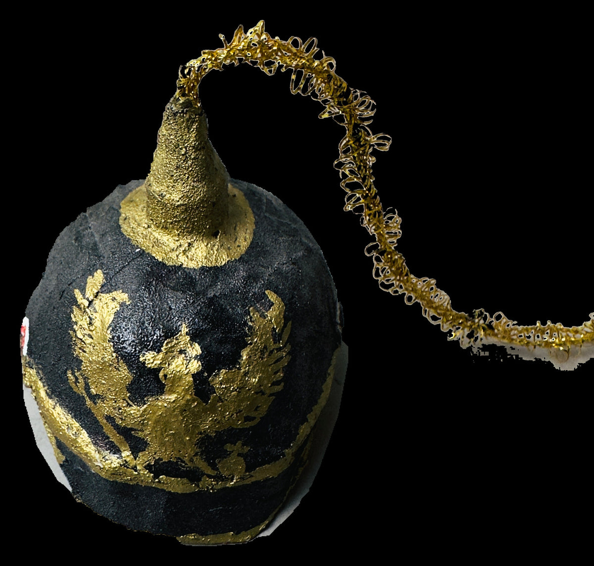 German Pickelhaube Papier-Mache Hanging Ornament in Black and Gold