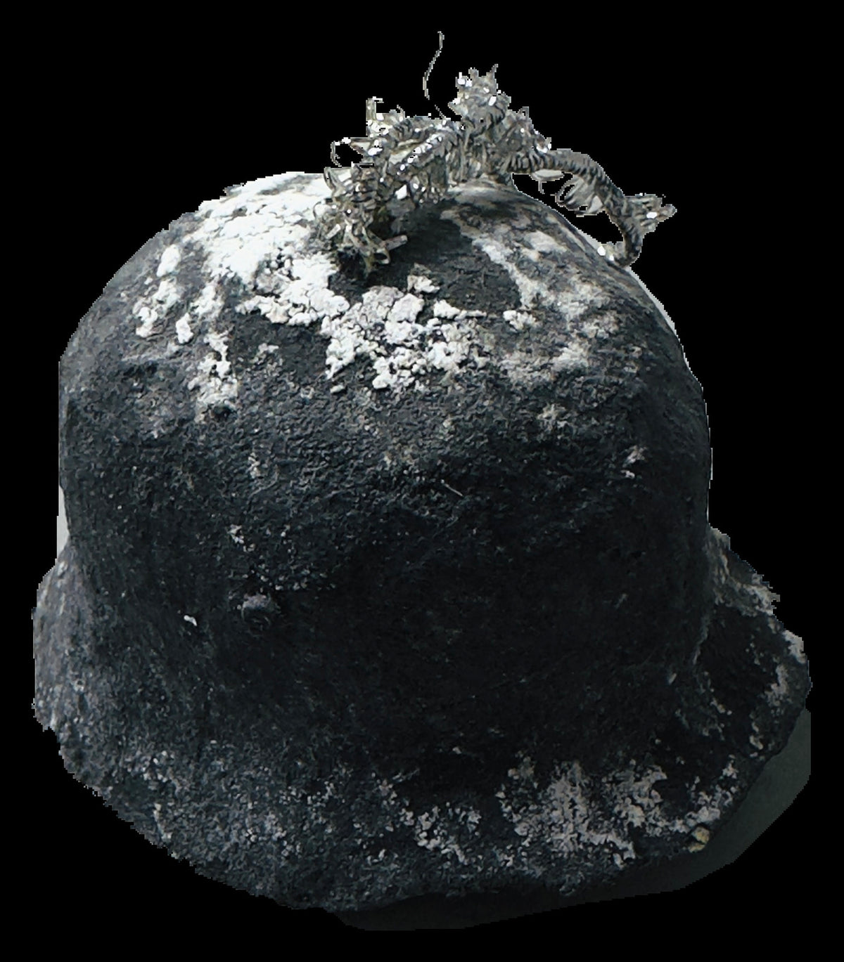 German Stahlhelm Papier-Mache Hanging Ornament with Silver-Colored Finish