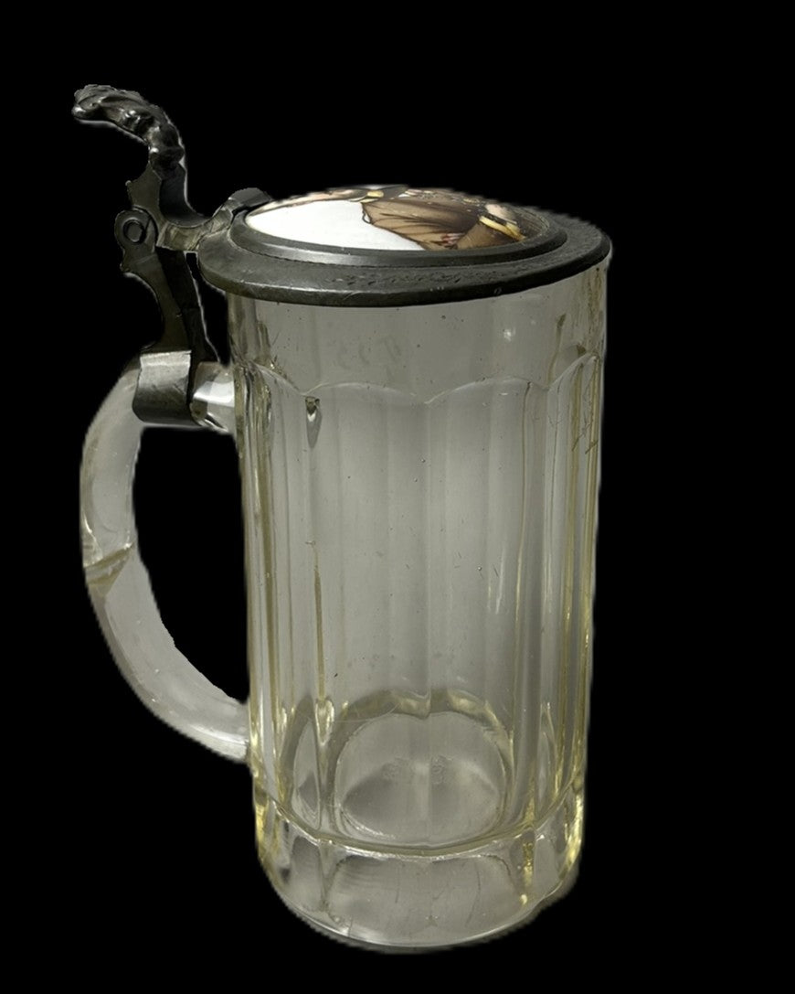 Bavarian Prinz Leopold Portrait Glass Beer Stein with Porcelain Lid