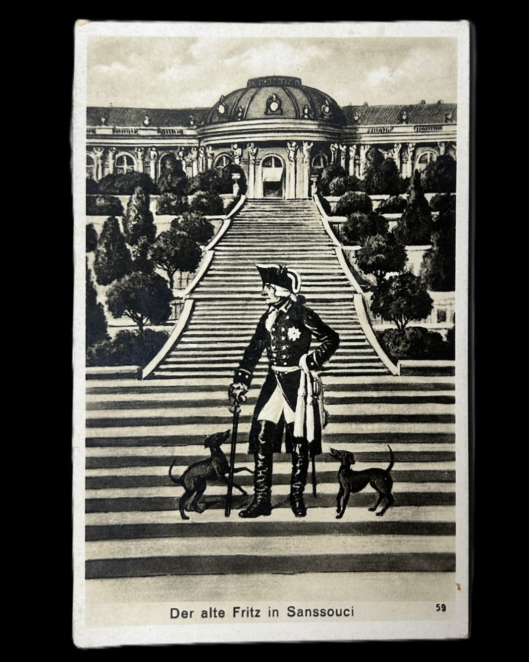 Frederick the Great “Der alte Fritz in Sanssouci” Postcard, Postmarked 1938
