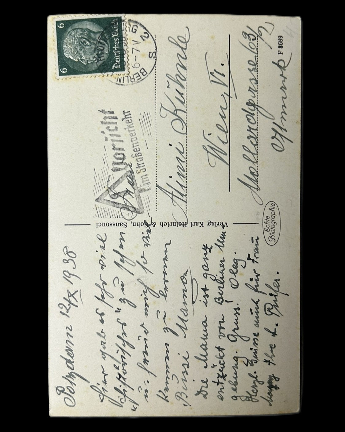 Frederick the Great “Der alte Fritz in Sanssouci” Postcard, Postmarked 1938