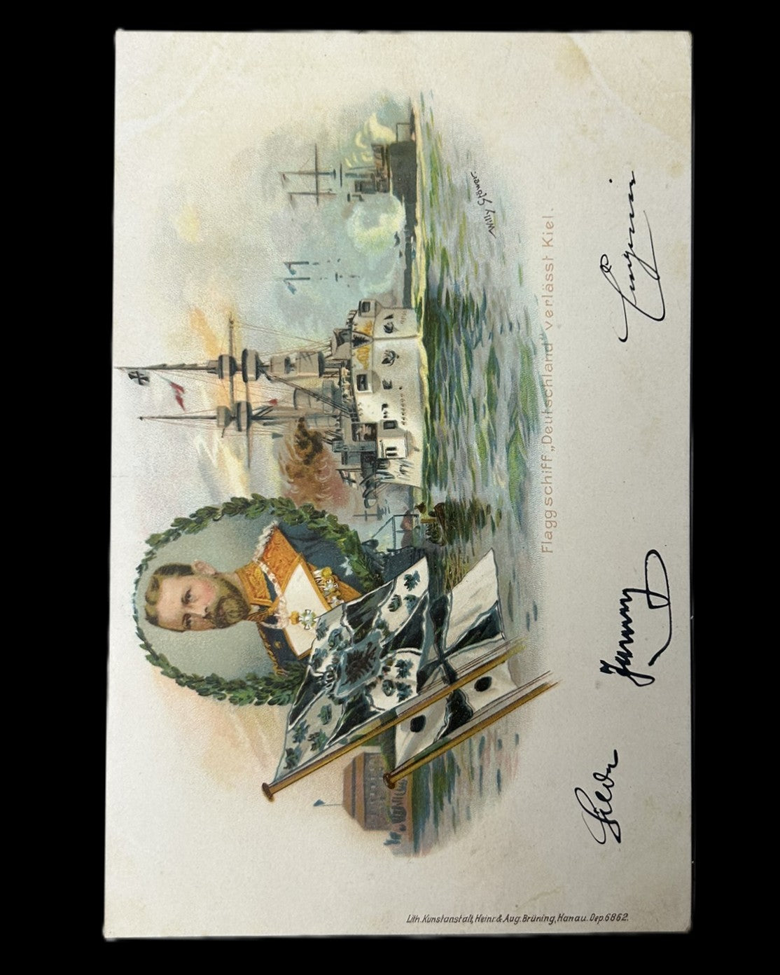 Prinz Heinrich of Prussia SMS Deutschland Leaving Kiel Naval Postcard