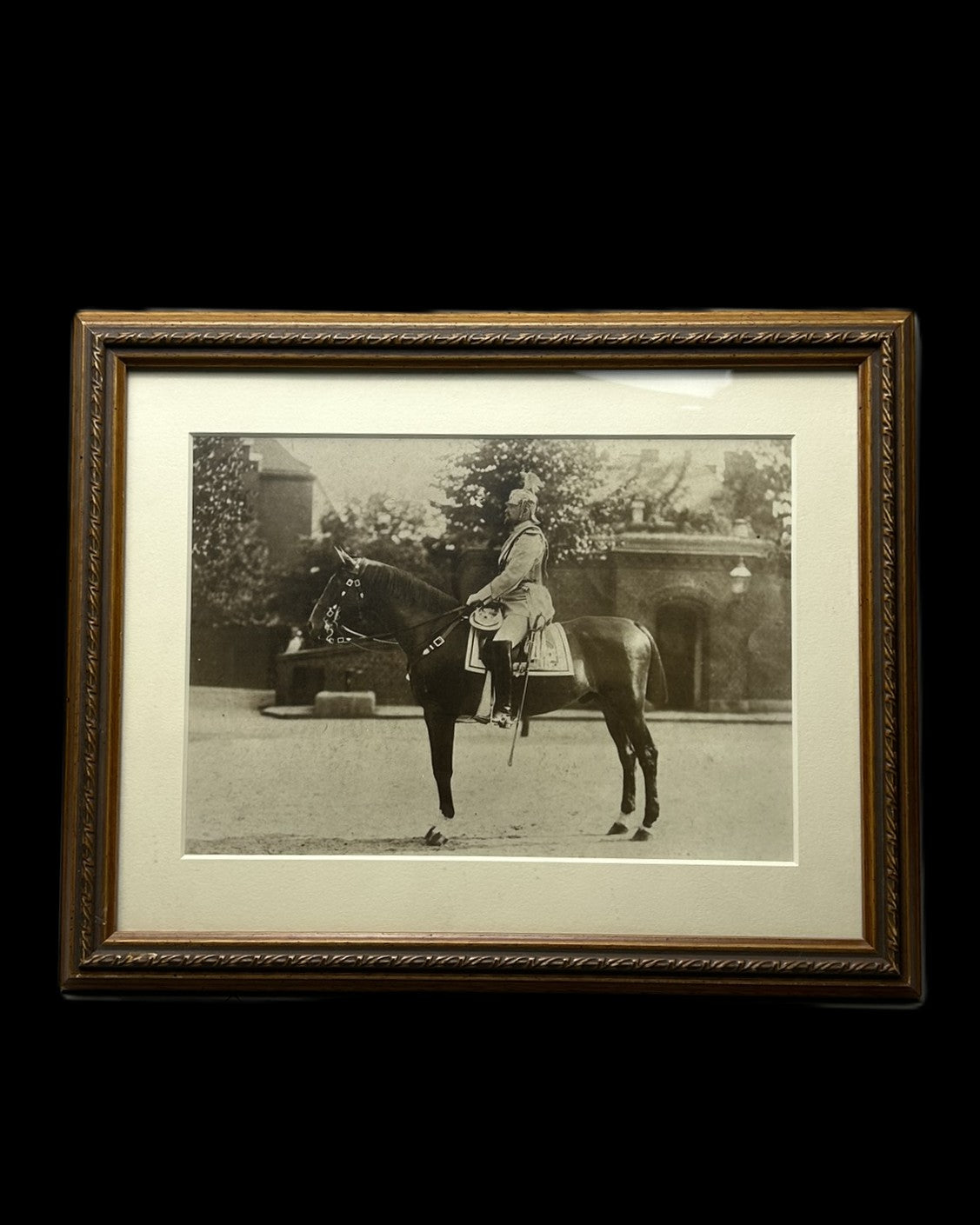 Prussian Imperial German Cavalry Officer on Horseback Framed Photograph