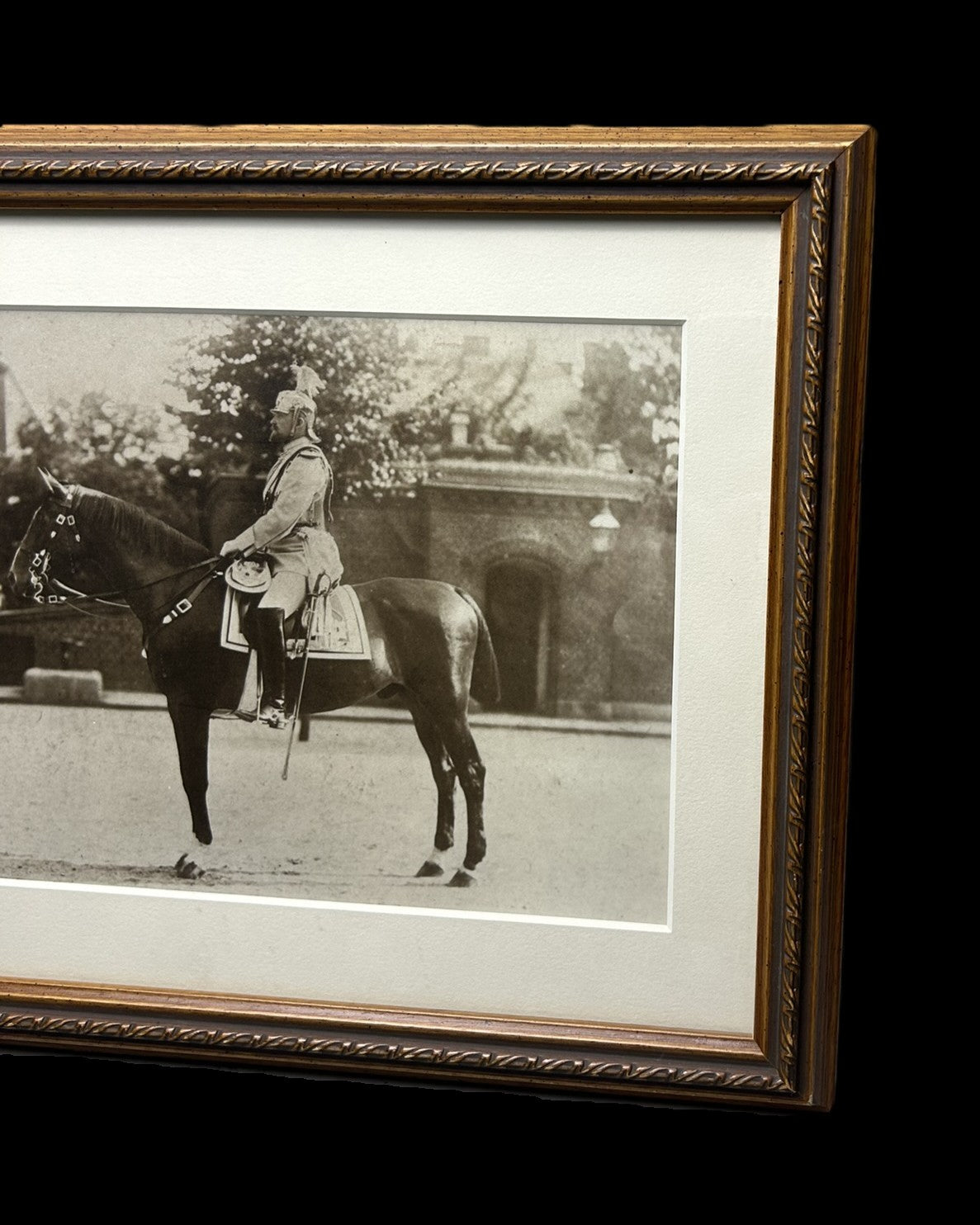 Prussian Imperial German Cavalry Officer on Horseback Framed Photograph