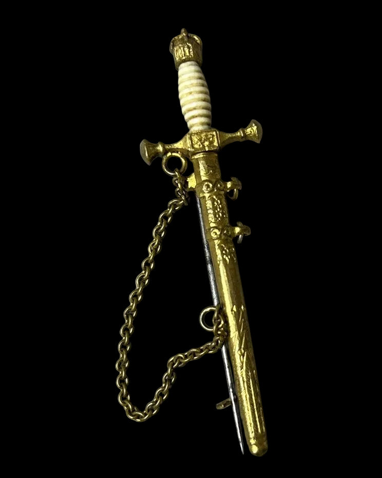 Imperial German Navy Miniature Officer Dagger Brooch with Chain and Scabbard