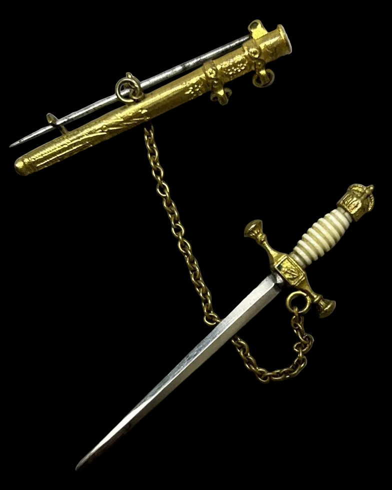 Imperial German Navy Miniature Officer Dagger Brooch with Chain and Scabbard