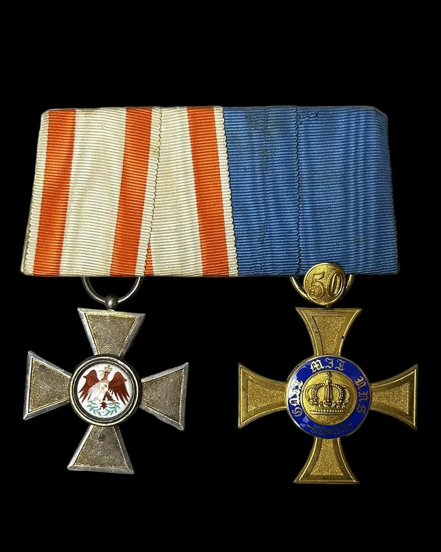Prussia Two-Place Medal Bar Red Eagle 4th Class and Crown Order 50 Years