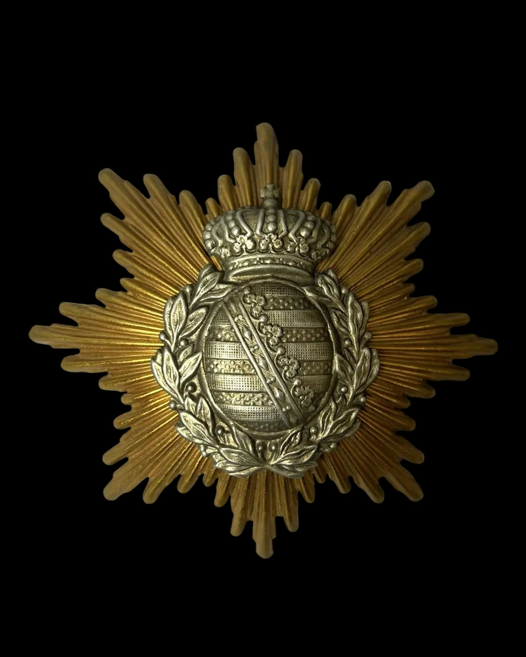 Saxony Officer Pickelhaube Wappen Gilt Sunburst and Silver Coat of Arms