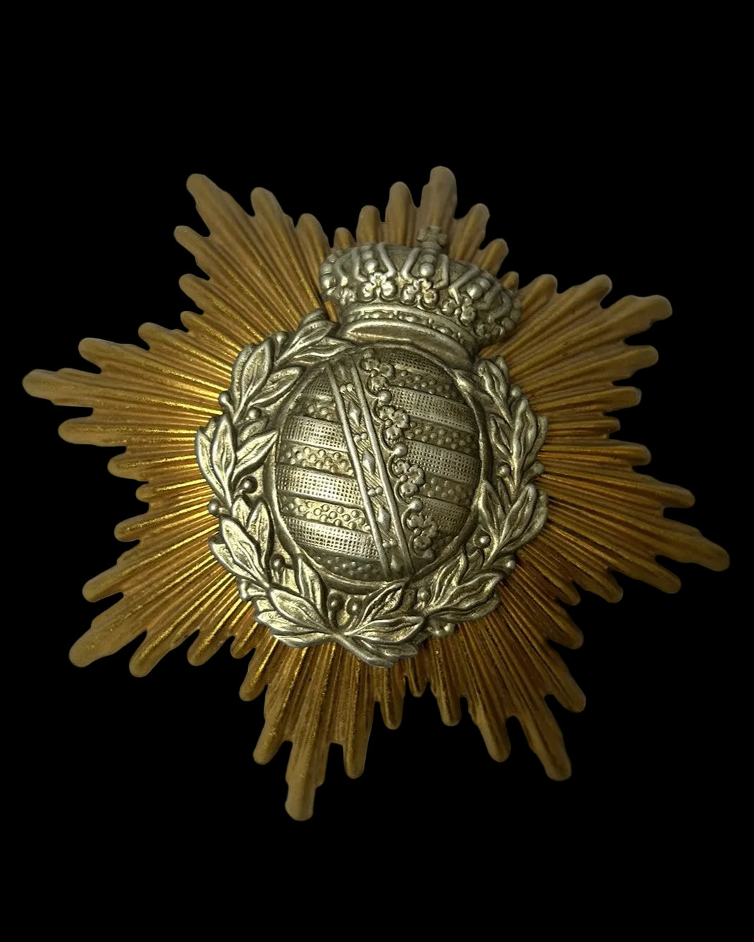 Saxony Officer Pickelhaube Wappen Gilt Sunburst and Silver Coat of Arms