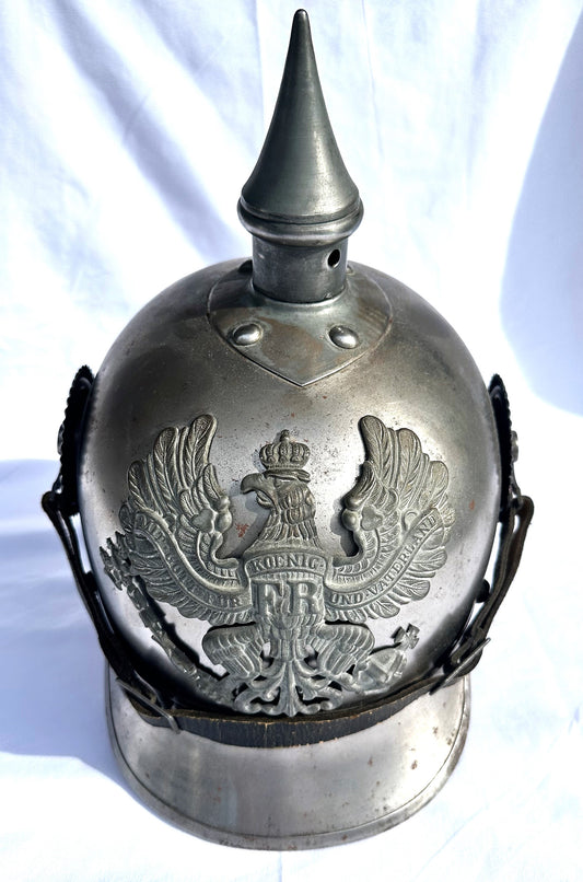 Prussia Spiked Helmet Metal for Enlisted Man in Cuirassier - Derrittmeister Militaria Group