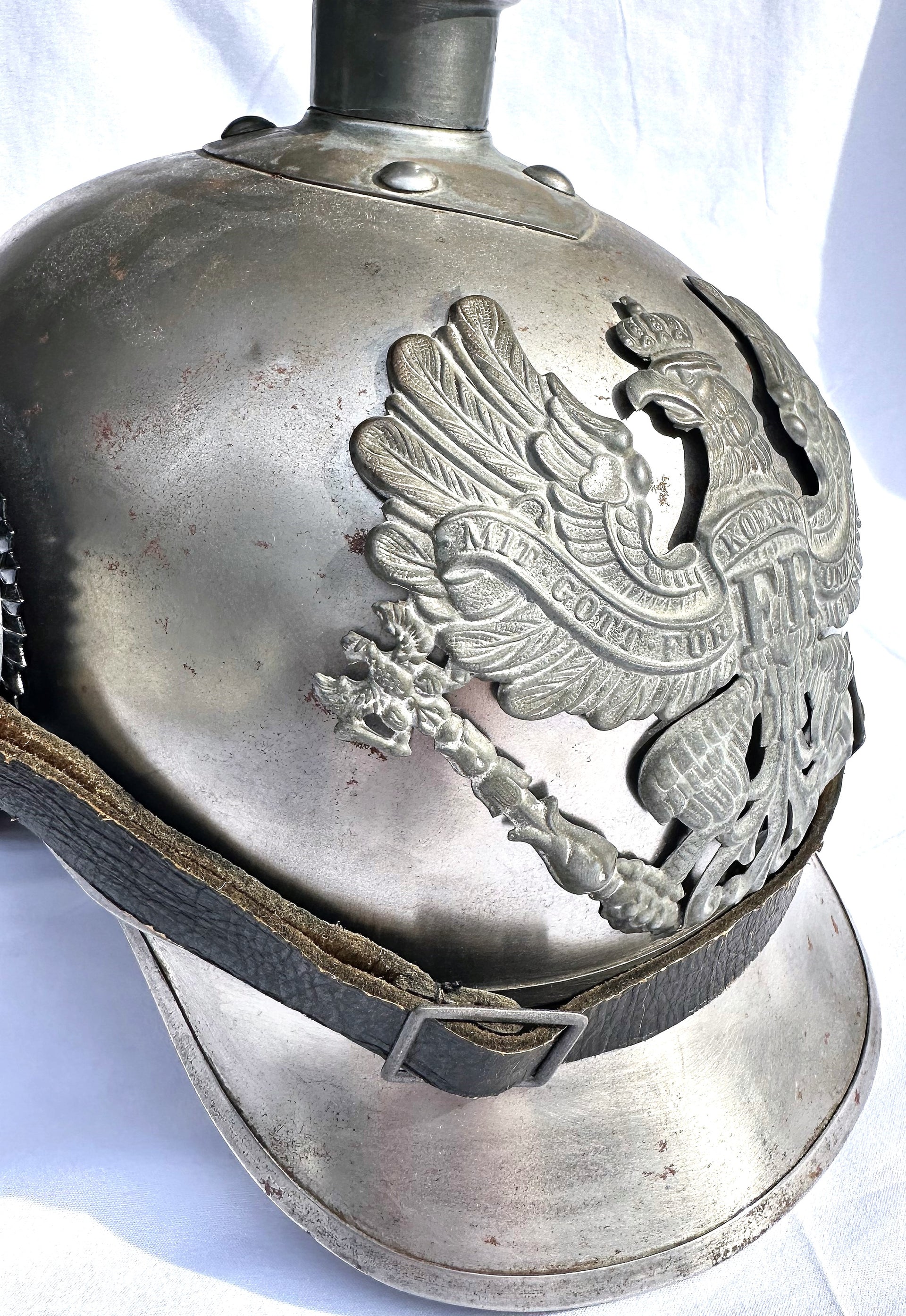 Prussia Spiked Helmet Metal for Enlisted Man in Cuirassier - Derrittmeister Militaria Group