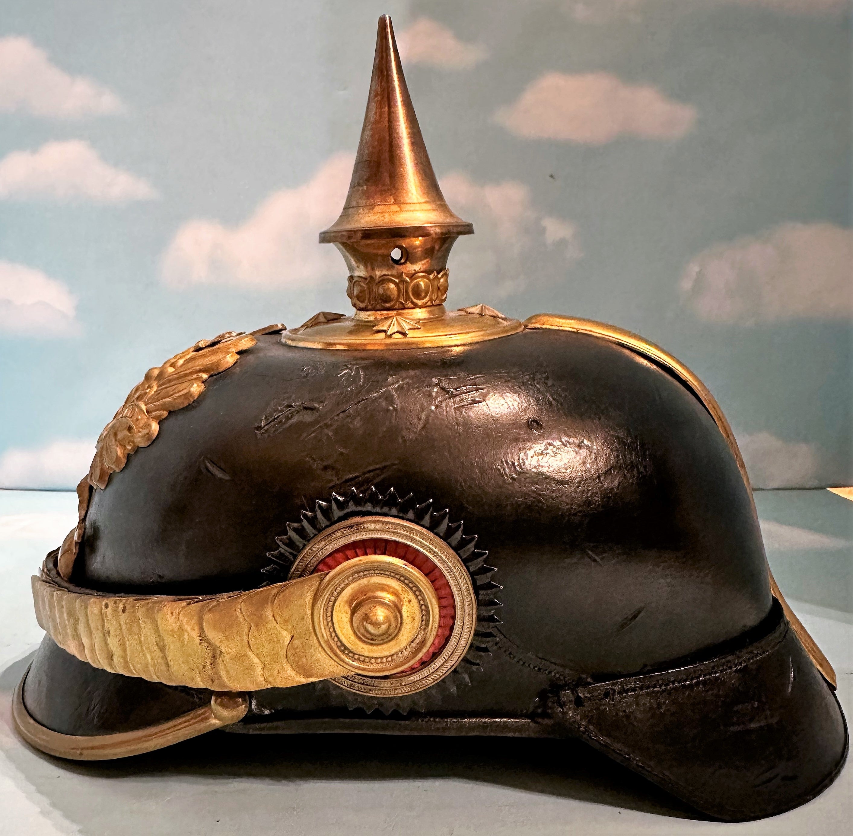 Prussia Pickelhaube / Spiked Helmet for Officer in Line Infanterie with Transport Case - Derrittmeister Militaria Group