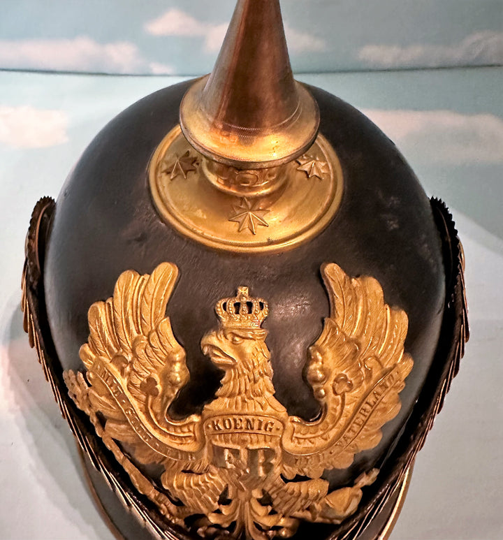 Prussia Pickelhaube / Spiked Helmet for Officer in Line Infanterie with Transport Case - Derrittmeister Militaria Group