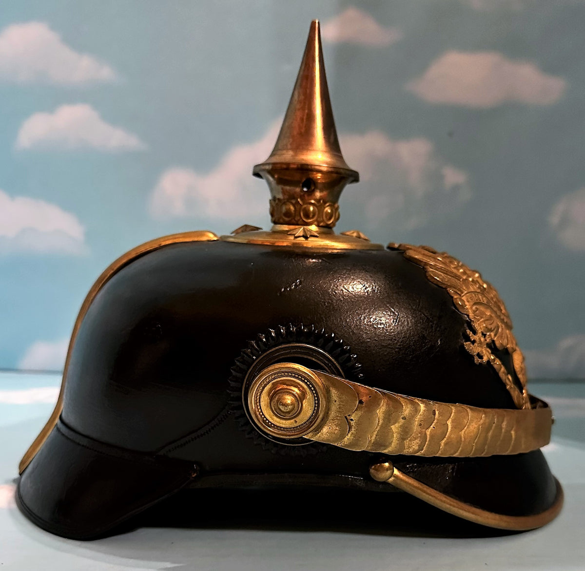 German Pickelhaube Helmet Chin Strap Set - Brass & Leather, WWI Prussian Style