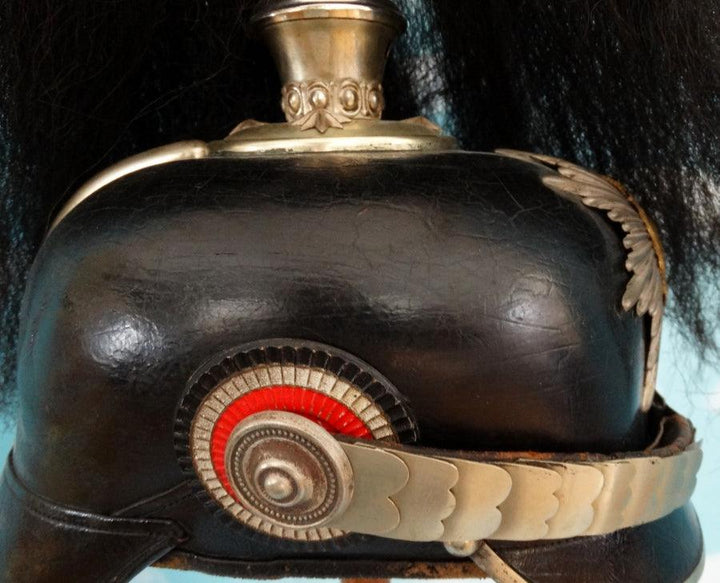 Saxony Pickelhaube / Spiked Helmet with Parade Bush for Officer in KÖNIGL. SÄCHS. 1. Leib-Grenasier-Rgt NR 100 - Derrittmeister Militaria