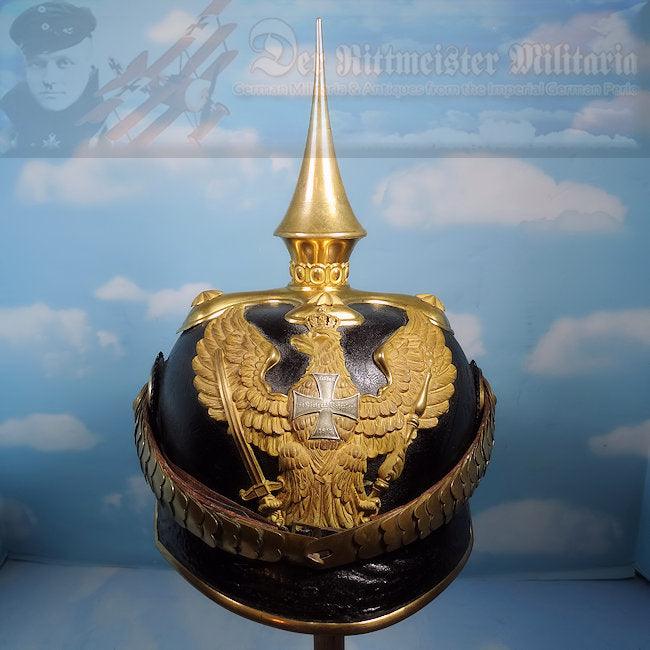 Prussia Pickelhaube / Spiked Helmet with Parade Bush for Reserve Officer in Line Dragoner Rgt NRs 7, 8, 11, 13, AND 14 - Derrittmeister Militaria