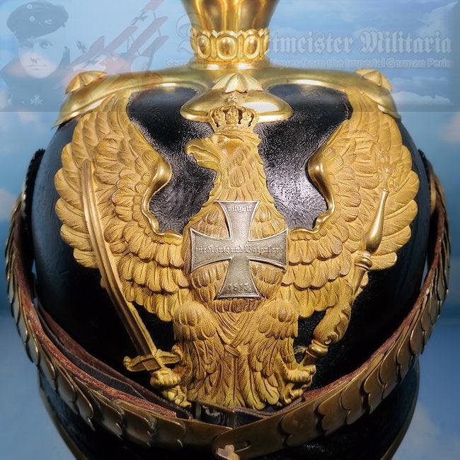 Prussia Pickelhaube / Spiked Helmet with Parade Bush for Reserve Officer in Line Dragoner Rgt NRs 7, 8, 11, 13, AND 14 - Derrittmeister Militaria