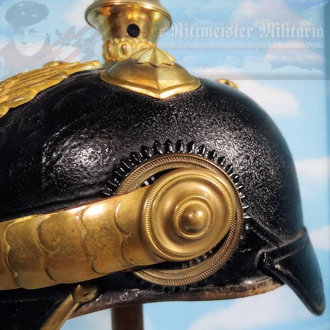 Prussia Pickelhaube / Spiked Helmet with Parade Bush for Reserve Officer in Line Dragoner Rgt NRs 7, 8, 11, 13, AND 14 - Derrittmeister Militaria