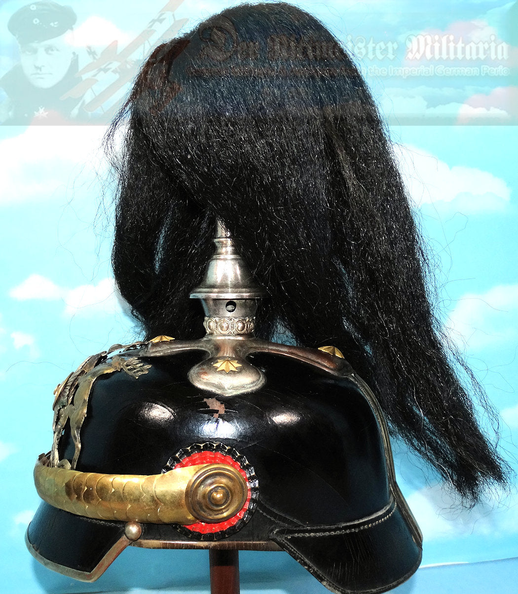 Wurtttemberg Pickelhaube / Spiked Helmet for Officer with Parade Bush and Spike in Dragoner Rgt 26 - Derrittmeister Militaria Group