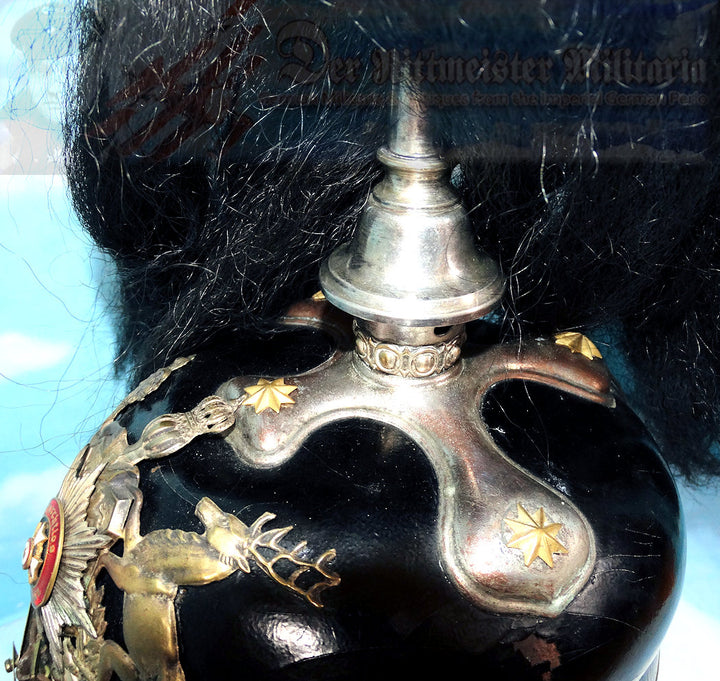 Wurtttemberg Pickelhaube / Spiked Helmet for Officer with Parade Bush and Spike in Dragoner Rgt 26 - Derrittmeister Militaria Group