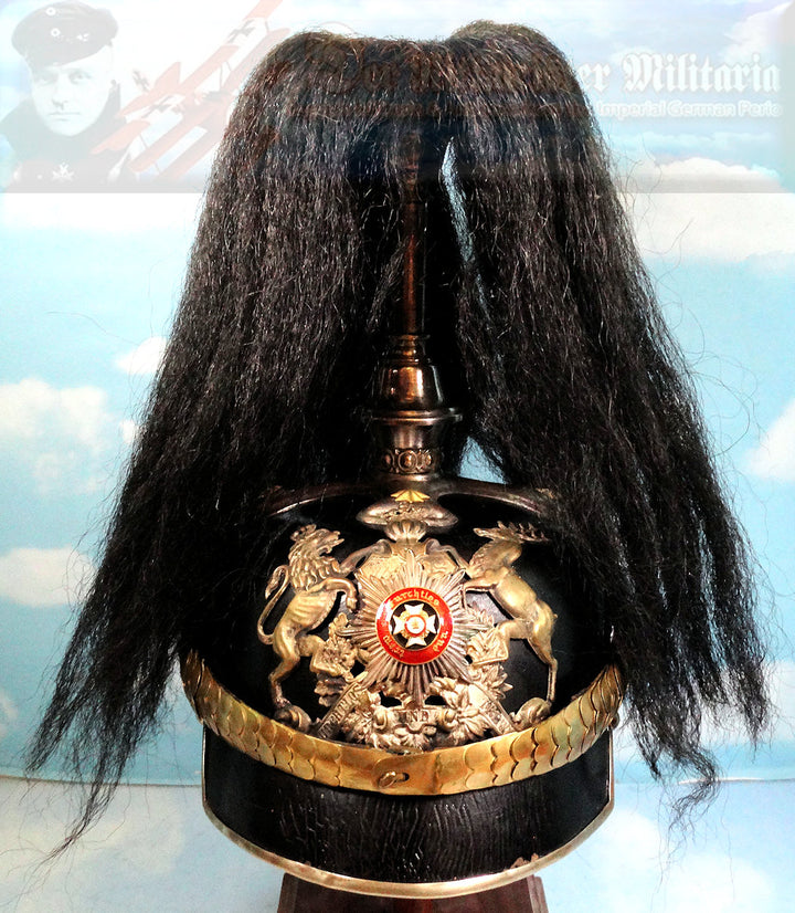 Wurtttemberg Pickelhaube / Spiked Helmet for Officer with Parade Bush and Spike in Dragoner Rgt 26 - Derrittmeister Militaria Group
