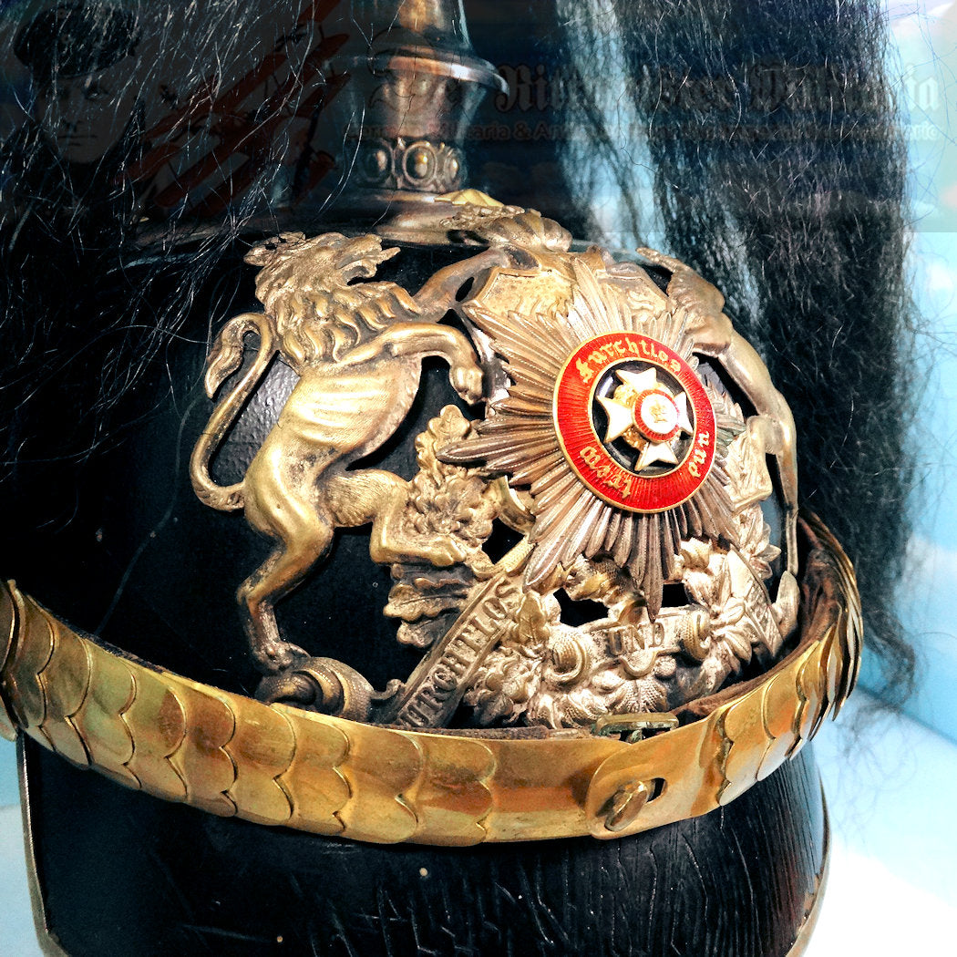Wurtttemberg Pickelhaube / Spiked Helmet for Officer with Parade Bush and Spike in Dragoner Rgt 26 - Derrittmeister Militaria Group