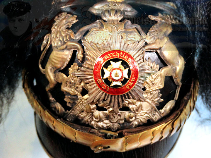 Wurtttemberg Pickelhaube / Spiked Helmet for Officer with Parade Bush and Spike in Dragoner Rgt 26 - Derrittmeister Militaria Group