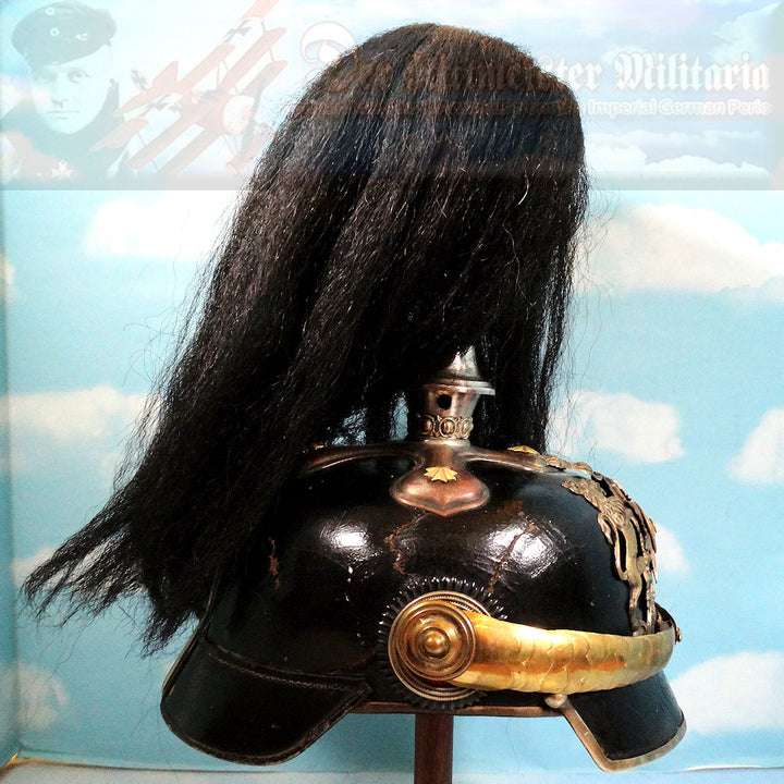 Wurtttemberg Pickelhaube / Spiked Helmet for Officer with Parade Bush and Spike in Dragoner Rgt 26 - Derrittmeister Militaria Group