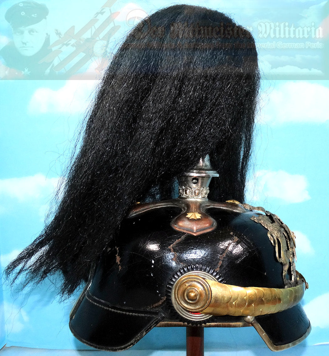 Wurtttemberg Pickelhaube / Spiked Helmet for Officer with Parade Bush and Spike in Dragoner Rgt 26 - Derrittmeister Militaria Group