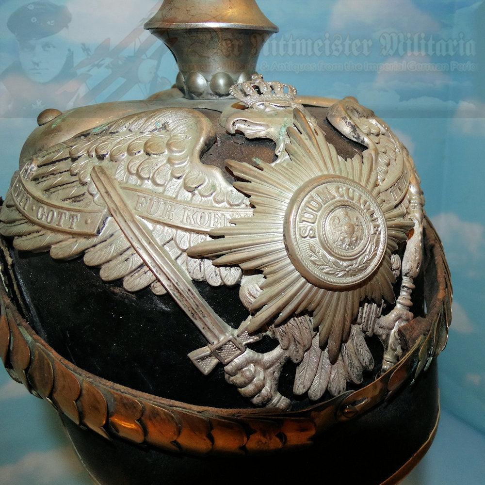 Prussia Pickelhaube / Spiked Helmet for OYV (one year volunteer) in 2 Garde-Dragoner-Regiment Kaiserin Alexandra von Rußland - Derrittmeister Militaria