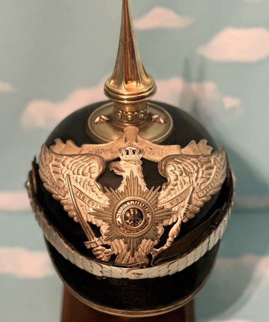 Prussia Pickelhaube / Spiked Helmet for Officer in 1. Garde-Rgt ZU FUß with Semper Talis Bandeau - Derrittmeister Militaria Group