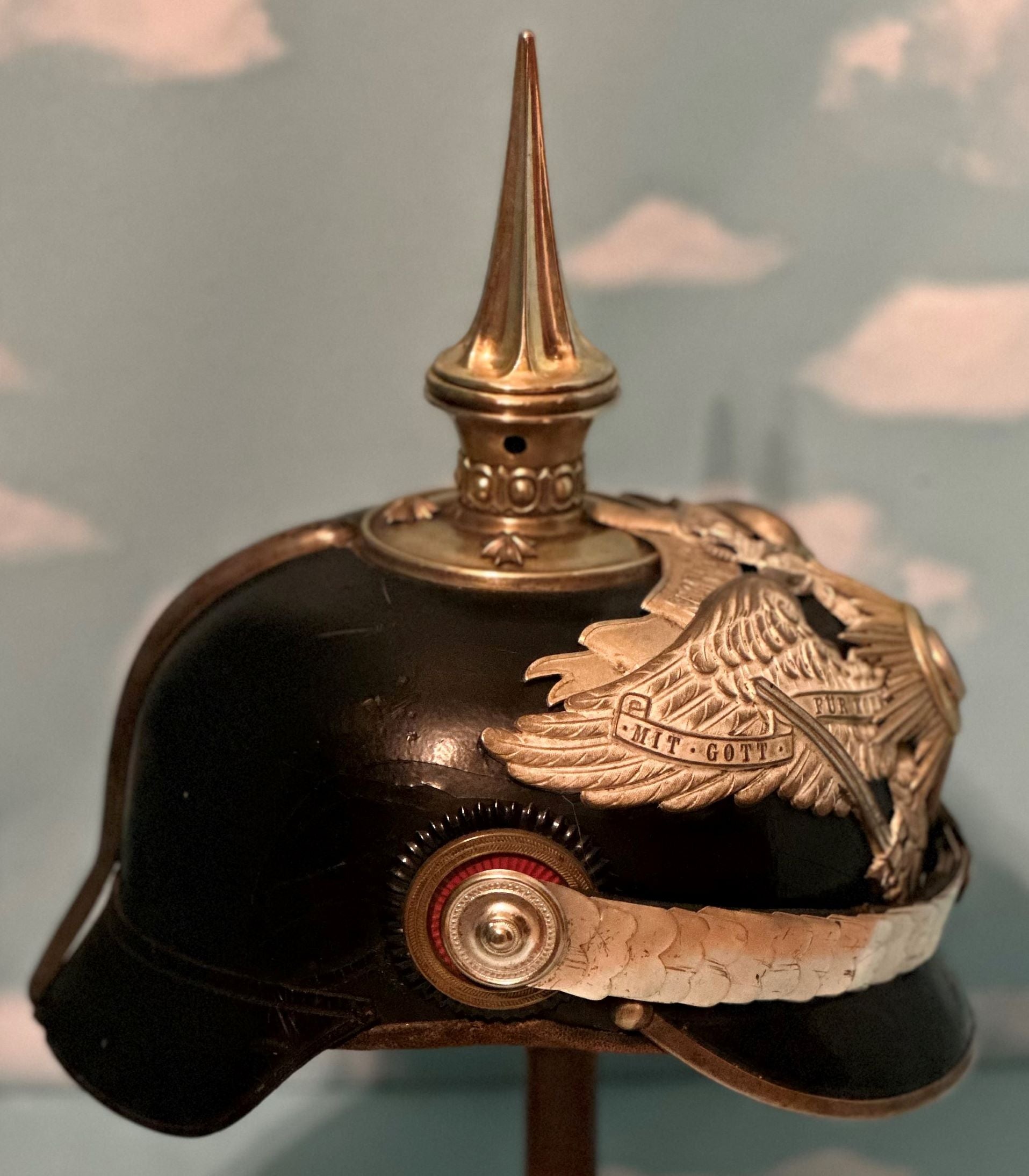 german kaiser motorcycle helmet Prussia Pickelhaube / Spiked Helmet for Officer in 1. Garde-Rgt ZU FUß