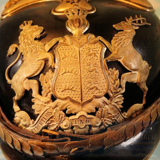 Wurttemberg Pickelhaube / Spiked Helmet for Officer in Dragoner-Regiment Königin Olga (1. Württ.) Nr 25 - Derrittmeister Militaria