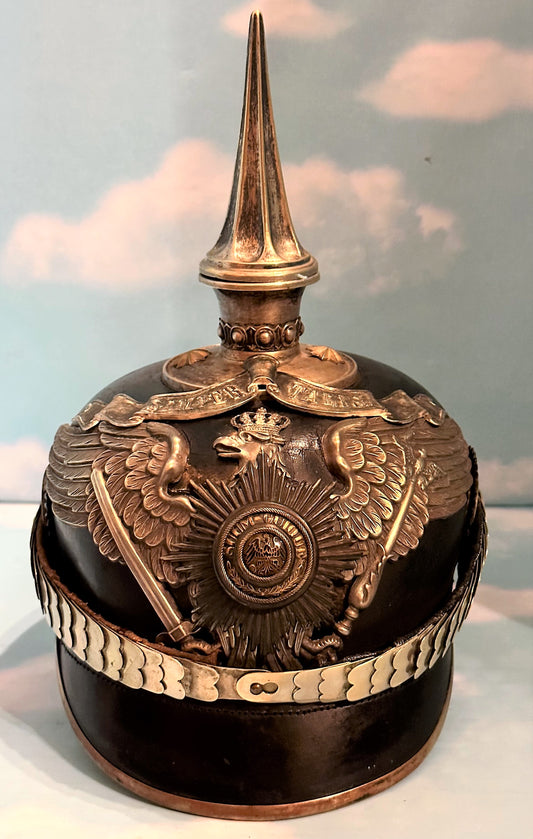 Prussia Pickelhaube / Spiked Helmet for Officer in 1. Garde Rgt Zu Fus with Semper Talis Bandeau - Derrittmeister Militaria Group