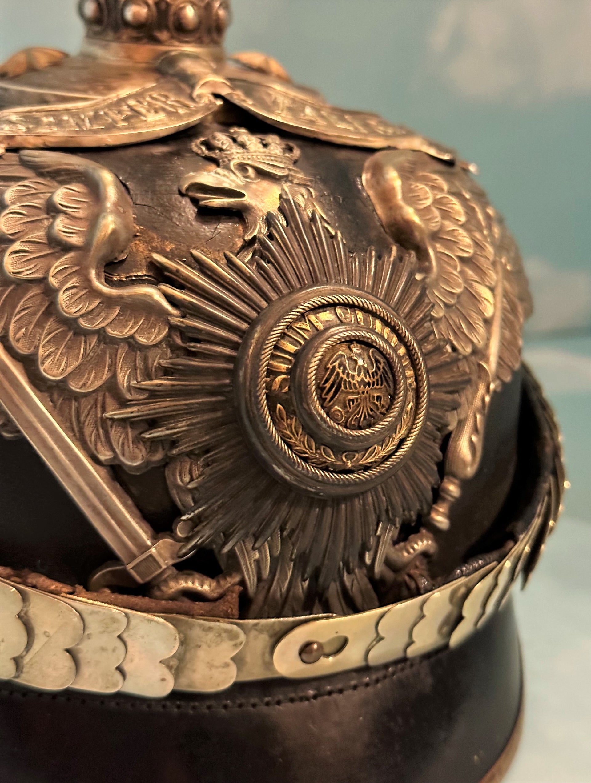 Prussia Pickelhaube / Spiked Helmet for Officer in 1. Garde Rgt Zu Fus with Semper Talis Bandeau - Derrittmeister Militaria Group