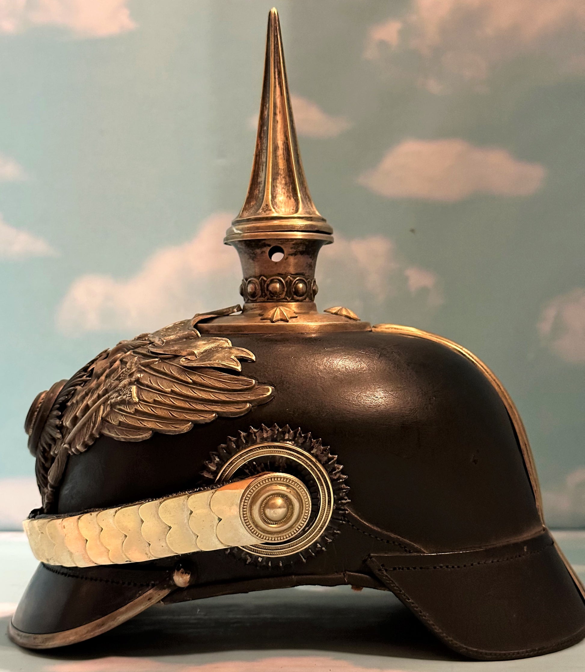 Prussia Pickelhaube / Spiked Helmet for Officer in 1. Garde Rgt Zu Fus with Semper Talis Bandeau - Derrittmeister Militaria Group