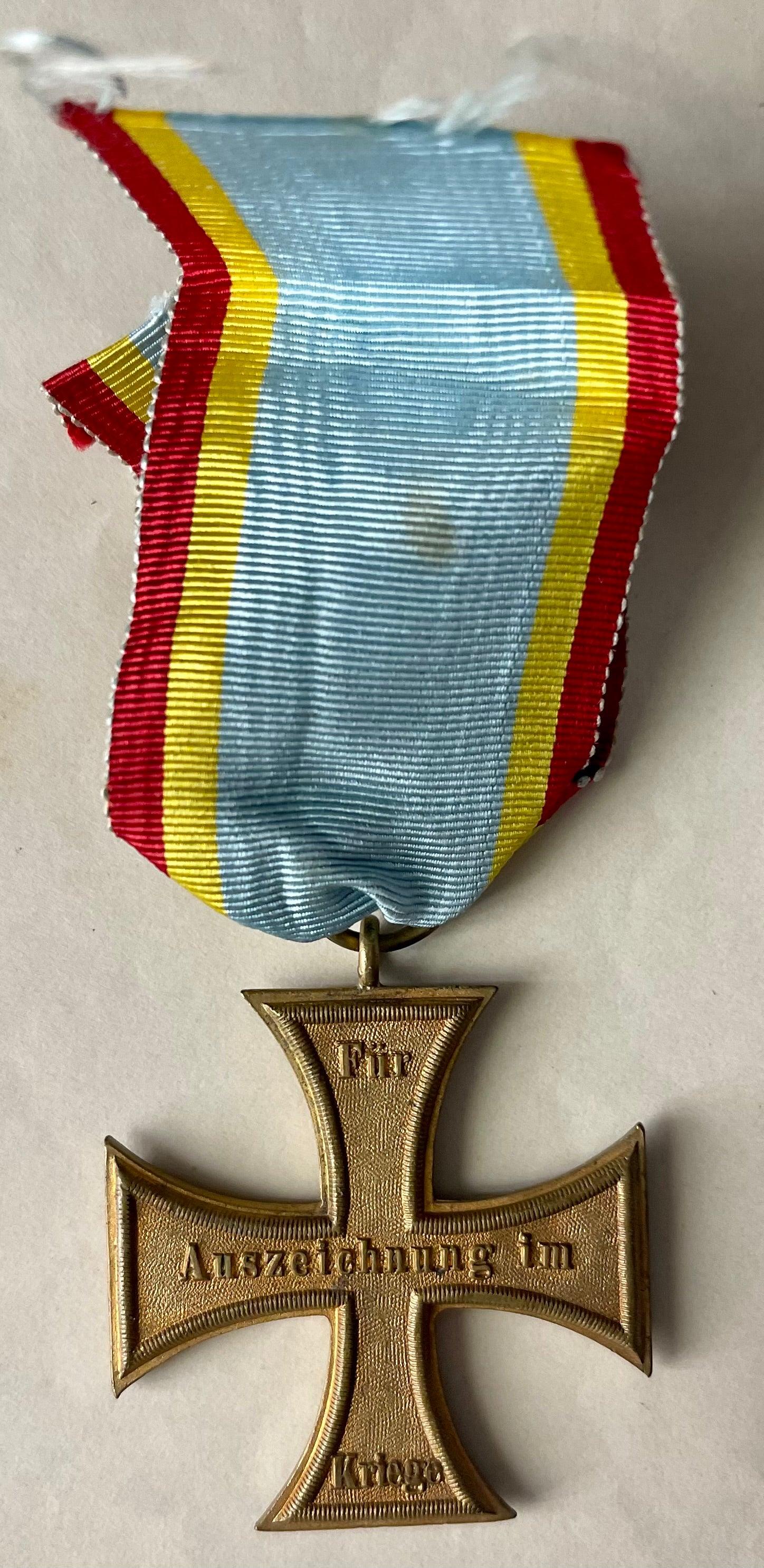 Mecklenburg Schweirn 1870 Military Service Cross 2nd Class and Urkunde Wilhelm Meyer. - Derrittmeister Militaria