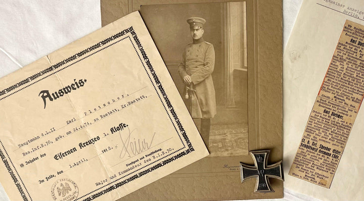 Germany Award and Document 1914 Iron Cross 1st Class Hauptmann d. L. II Karl Pletscher - Derrittmeister Militaria